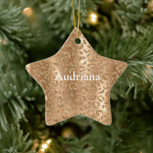Gold Glam Glitter Leopard Print Ceramic Tree Decoration
