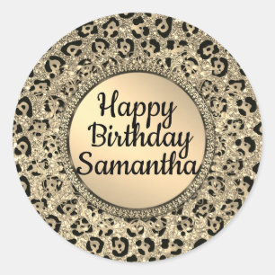 Gold Glam Glitter Leopard Print Classic Round Sticker
