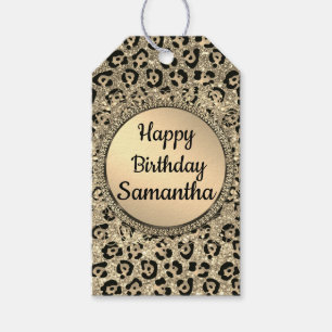 Gold Glam Glitter Leopard Print Gift Tags