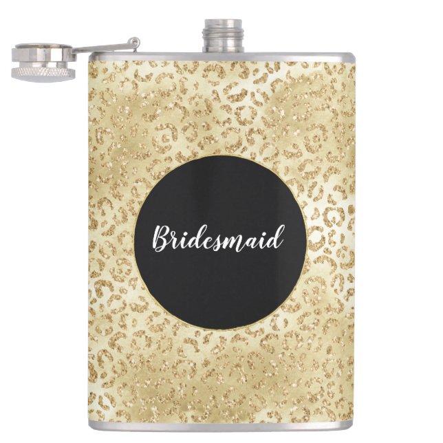 Gold Glam Glitter Leopard Print Hip Flask (Opened)