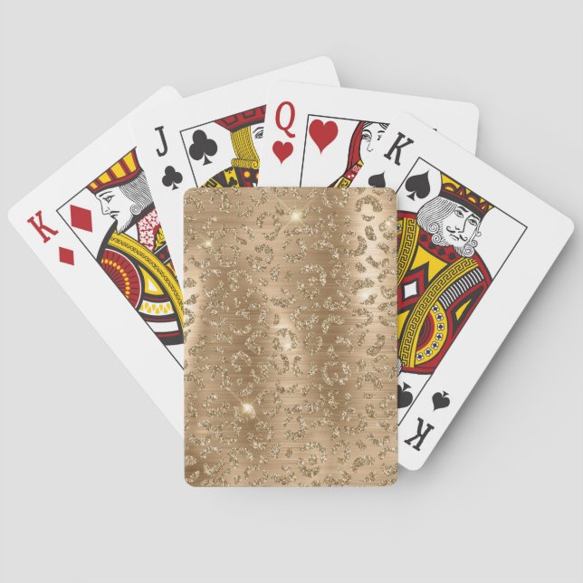 Gold Glam Glitter Leopard Print Playing Cards (Back)