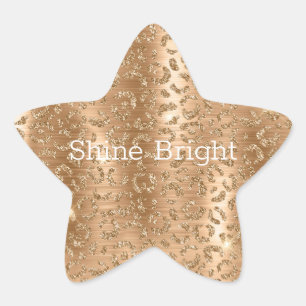 Gold Glam Glitter Leopard Print Star Sticker