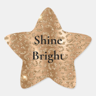 Gold Glam Glitter Leopard Print Star Sticker