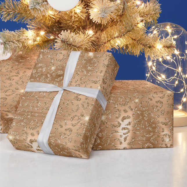 Gold Glam Glitter Leopard Print Wrapping Paper (Holidays)