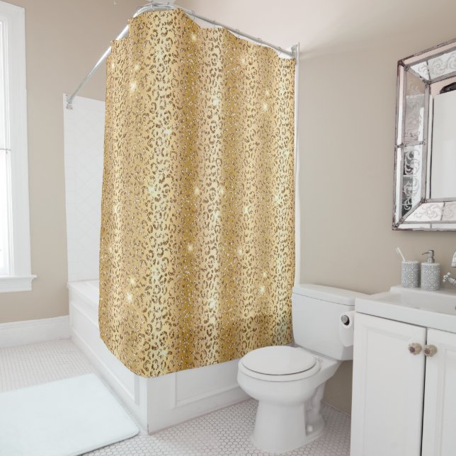 Gold Glam Glitter Leopard  Shower Curtain (In Situ)