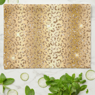 Gold Glam Glitter Leopard Tea Towel