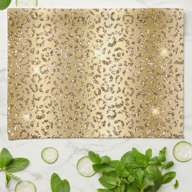 Gold Glam Glitter Leopard  Tea Towel (Folded)