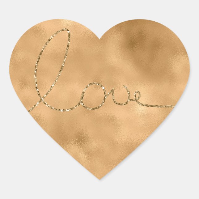 Gold Glam Glitter Love Heart Heart Sticker (Front)