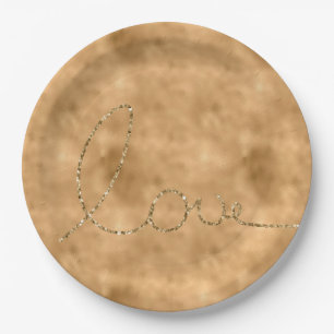 Gold Glam Glitter Love Paper Plate