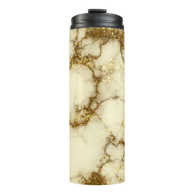 Gold Glam Glitter Marble Thermal Tumbler (Front)