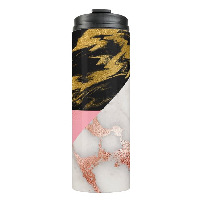 Gold Glam Glitter Marble Thermal Tumbler (Front)