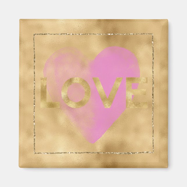 Gold Glam Glitter Pink Heart Love Magnet (Front)