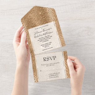 Gold Glam Glitter Snake Skin All In One Invitation