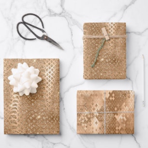 Gold Glam Glitter Snake Skin Wrapping Paper Sheet