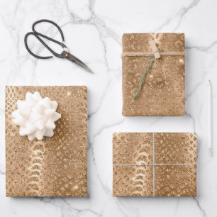 Gold Glam Glitter Snake Skin Wrapping Paper Sheet