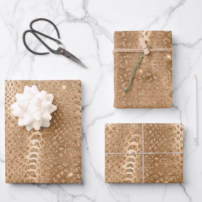 Gold Glam Glitter Snake Skin Wrapping Paper Sheet (Front)