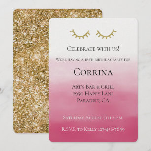 Gold Glam Glitter Stripes Birthday Invitation