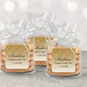 Gold Glam Glitter Sweet 16 Favour Tag