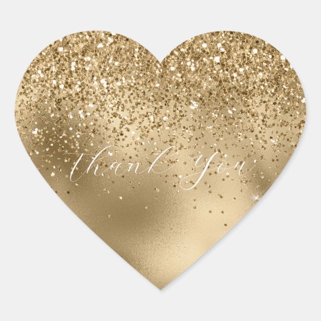 Gold Glam Glitter Thank You Heart Sticker (Front)