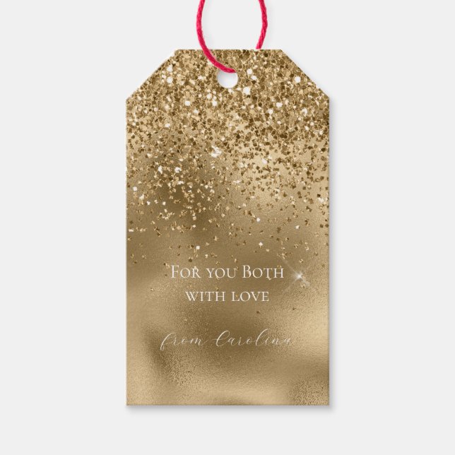 Gold Glam Glitter Wedding Gift Tags (Front)