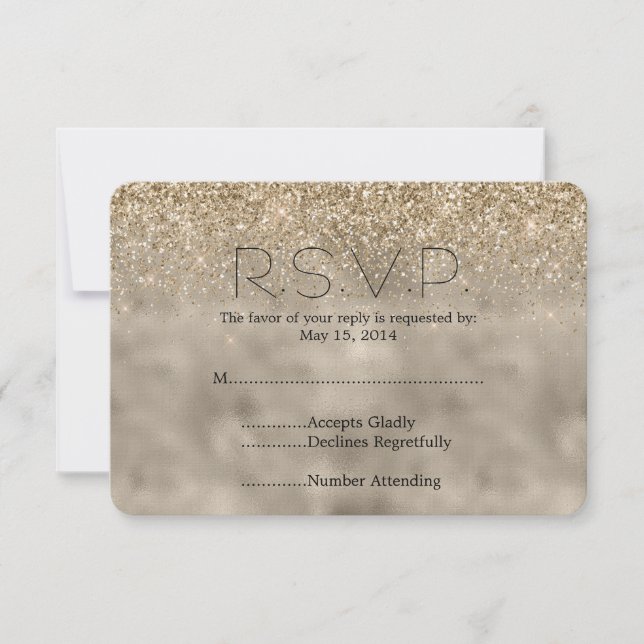 Gold Glam Glitter Wedding RSVP (Front)
