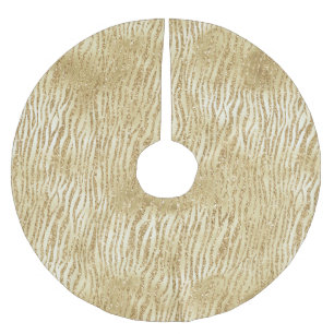 Gold Glam Glitter Zebra Print Brushed Polyester Tree Skirt