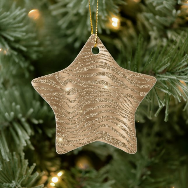 Gold Glam Glitter Zebra Print Ceramic Tree Decoration (Tree)