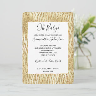 Gold Glam Glitter Zebra Print      Invitation