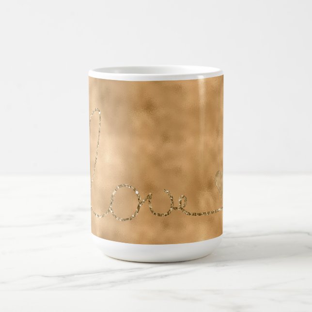Gold Glam Glitz Glitter Love Heart Coffee Mug (Center)