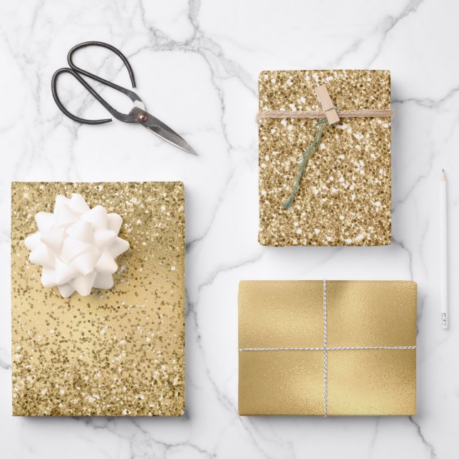 Gold Glam Glitz Sparkle Glitter    Wrapping Paper Sheet (Front)