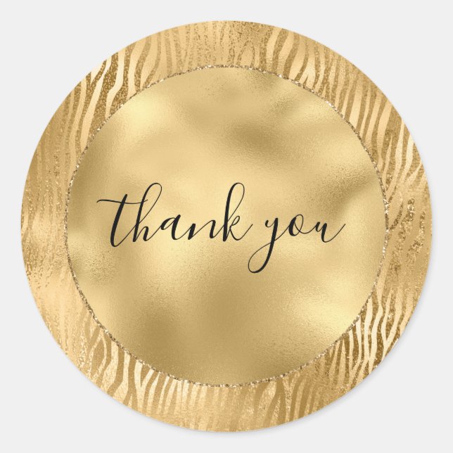 Gold Glam Glitz Zebra Print Classic Round Sticker (Front)