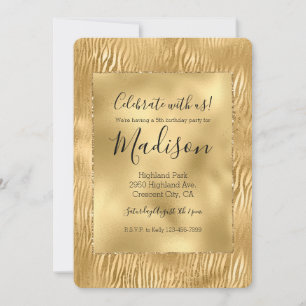 Gold Glam Glitz Zebra Print Invitation