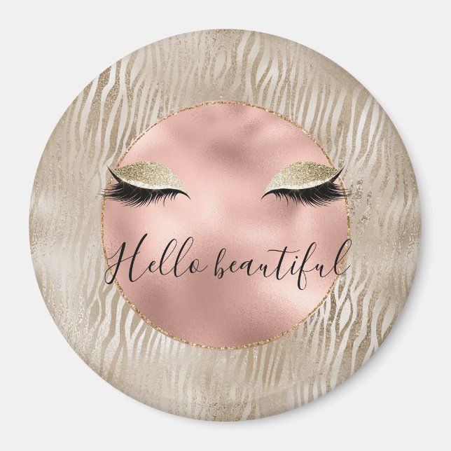 Gold Glam Glitzy Eyelashes Zebra Print Magnet (Front)