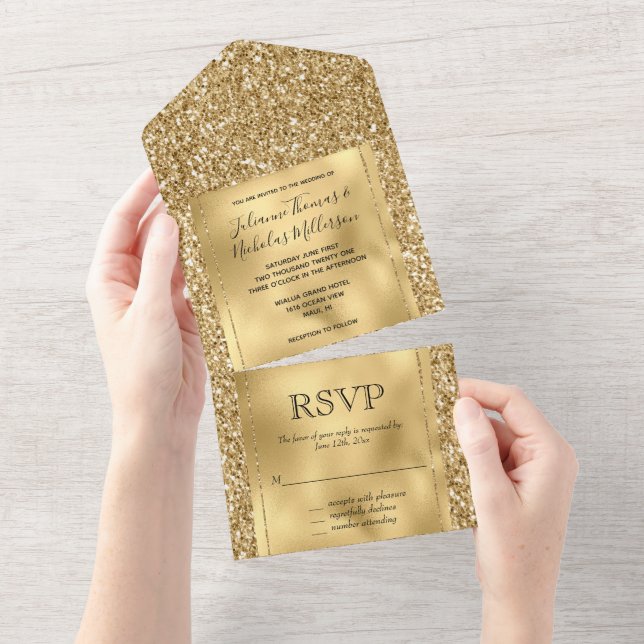Gold Glam Glitzy Glitter All In One Invitation (Tearaway)