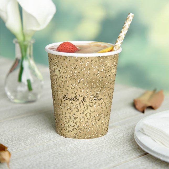 Gold Glam Glitzy Glitter Leopard Print    Paper Cups (Insitu)