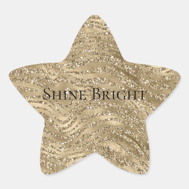 Gold Glam Glitzy Glitter Zebra Print   Star Sticker (Front)