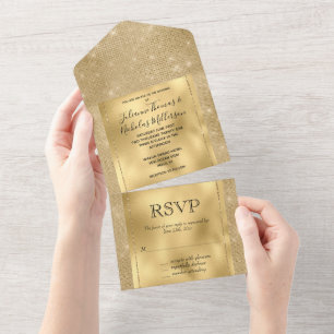 Gold Glam Glitzy Sparkle All In One Invitation