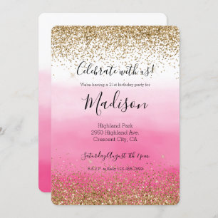 Gold Glam Glitzy Sparkle Glitter Pink Ombre Invitation