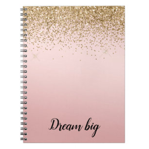 Gold Glam Glitzy Sparkle Glitter Pink Ombre Notebook