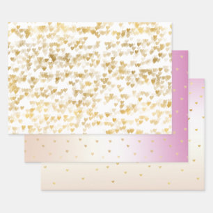 Gold Glam Hearts Confetti Ombre Wrapping Paper Sheet