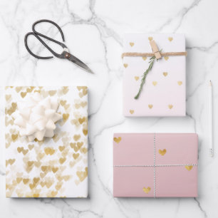 Gold Glam Hearts Confetti Variety Wrapping Paper Sheet