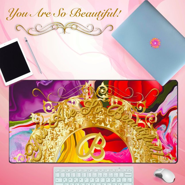 Gold Glam Initial B Monogram Motivation Abstract  Desk Mat (Creator Uploaded)