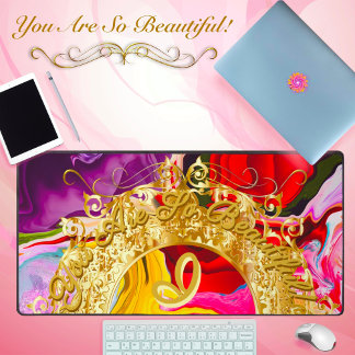Gold Glam Initial I Monogram Motivation Abstract  Desk Mat