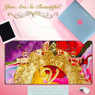 Gold Glam Initial V Monogram Motivation Abstract Desk Mat