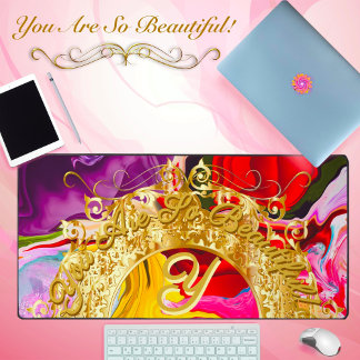 Gold Glam Initial Y Monogram Motivation Abstract Desk Mat