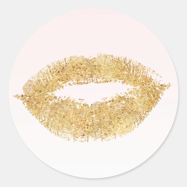 Gold Glam Kiss Lips Blush Pink Ombre Classic Round Sticker (Front)