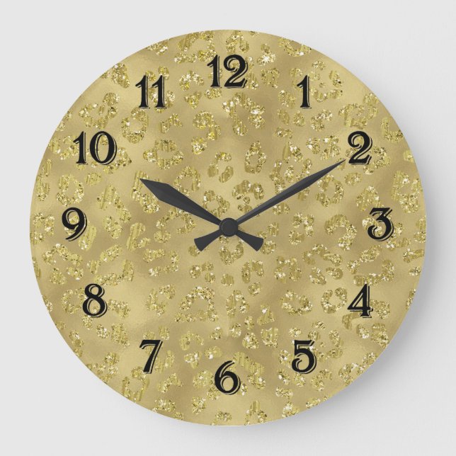 Gold Glam Leopard Print Large Clock (Front)