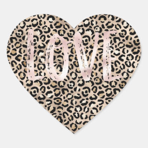 Gold Glam Leopard Print Pink Love Heart Sticker