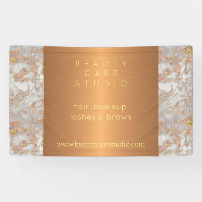 Gold glam marble beauty salon personalised banner (Horizontal)
