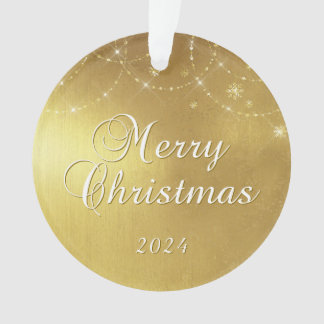 Gold Glam Merry Christmas Couple Photo Ornament